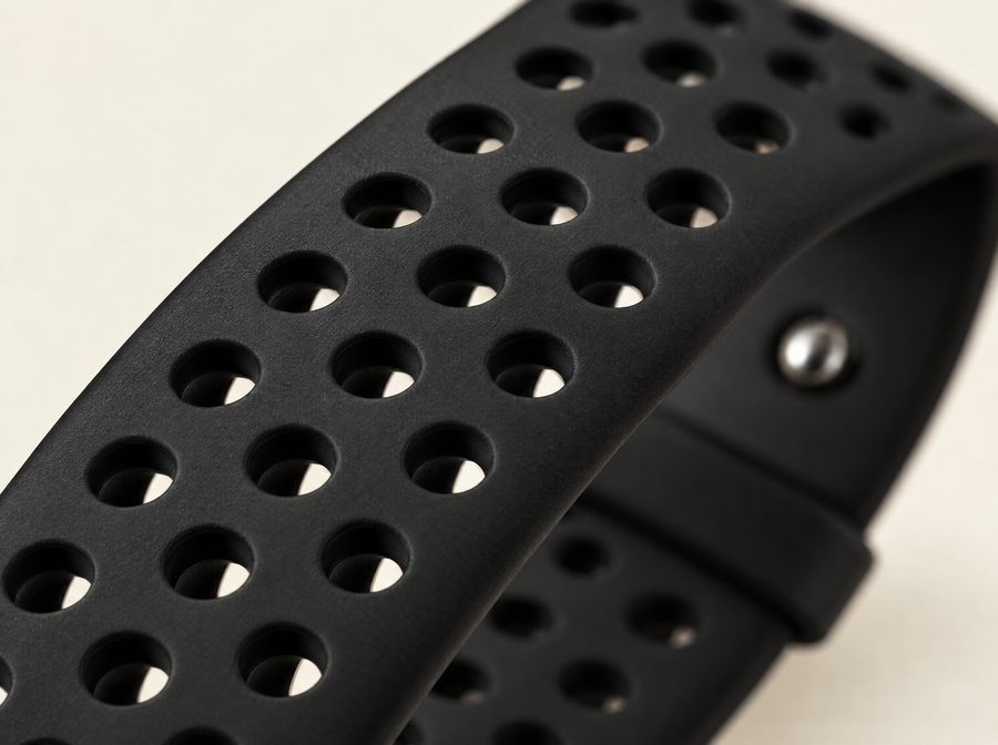 Gros plan sur le bracelet en silicone perforé